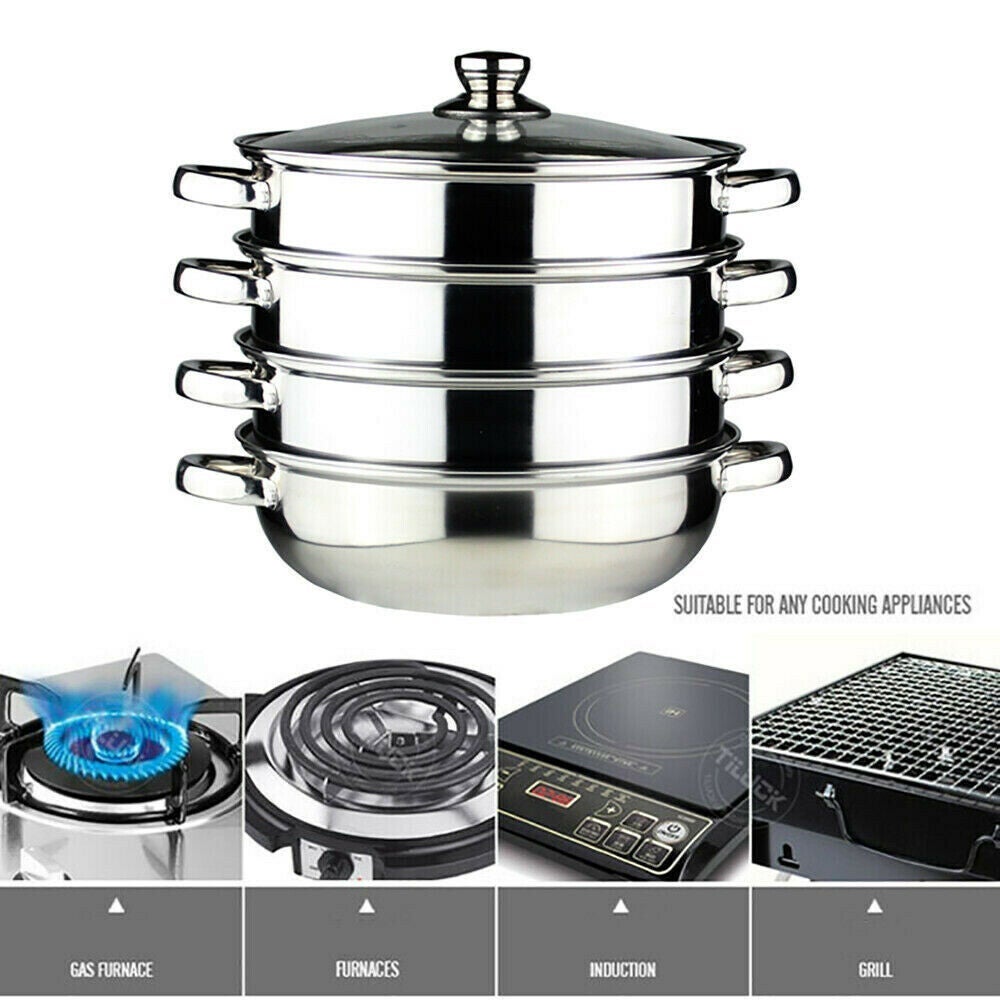 Stainless Steel 5 Tier Steamer Meat Vegetable Cooker Steam Pot Kitchen Tool